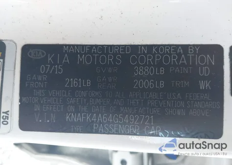 2016 Kia Forte Lx z USA, uszkodzony, nr VIN KNAFK4A64G5492721